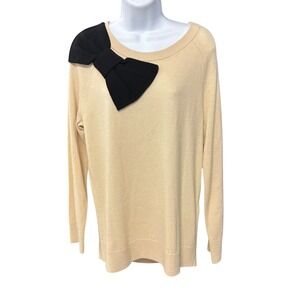 Kate Spade Sweater Bow Accent Long Sleeve Knit Top Designer Beige‎ Small